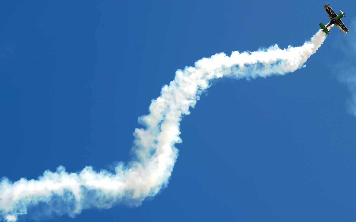 Jurgis Kairys in his Sukhoi Su-31 performs aerobatic maneuvers during the Australian International Airshow in Melbourne on March 5, 2017.