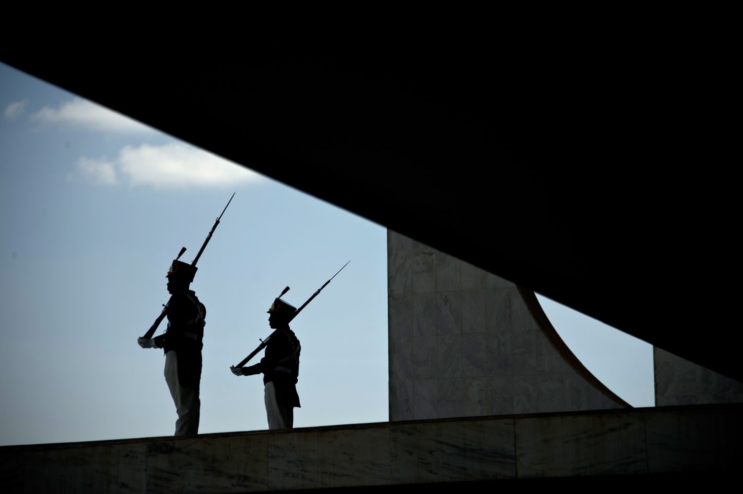 Presidential protocol guards are silhouted at the Planalto palace in Brasilia on May 11, 2016. Presidential protocol guards are silhouted at the Planalto palace in Brasilia on May 11, 2016.