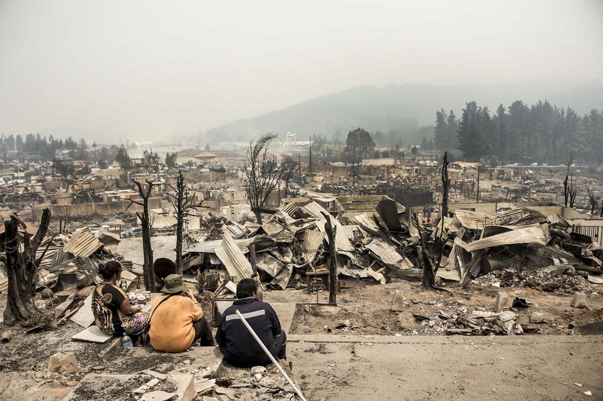 View of the remains of Santa Olga, 350 kilometres south of Santiago, after being devastated by a forest fire on January 27, 2017