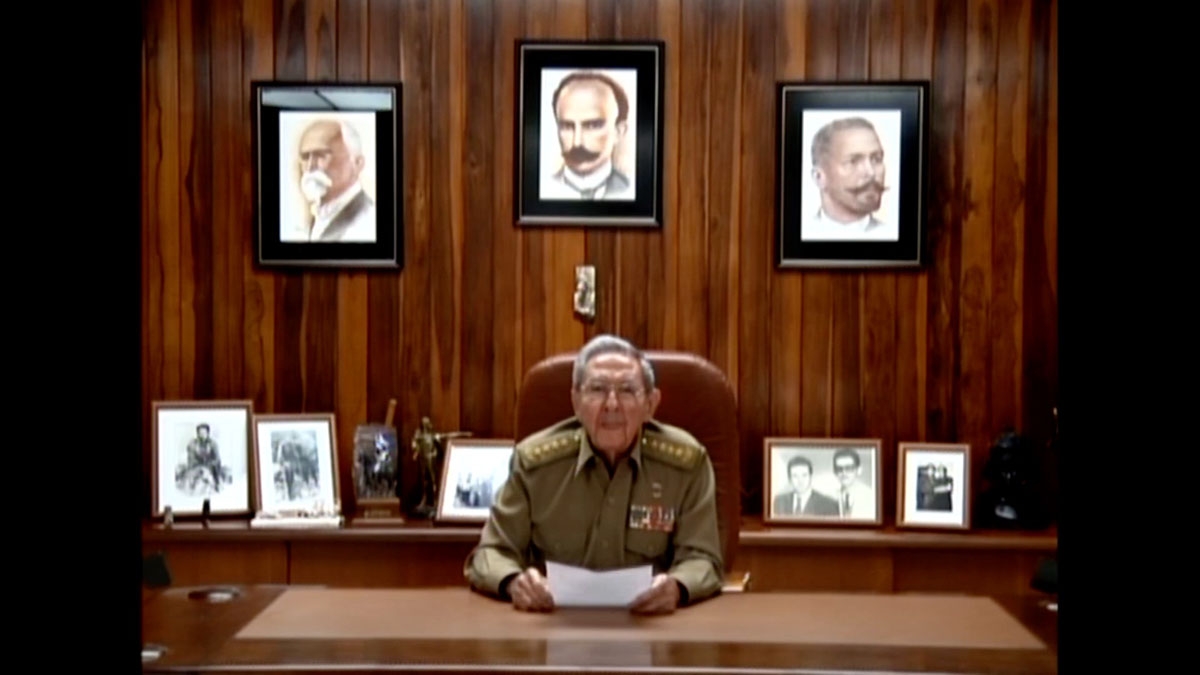 TV grab showing Cuban President Raul Castro announcing the death of his brother Fidel Castro in Havana on November 26, 2016.