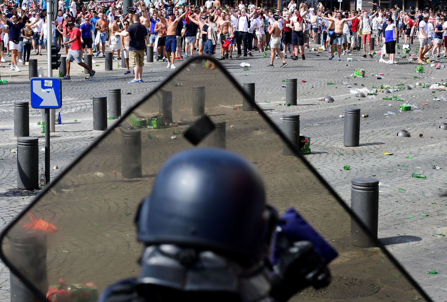 England fans clash with police personnel as England fans gather in the city of Marseille, southern France, on June 11, 2016, ahead of the Euro 2016 football match between England and Russia
