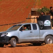 Opposition fighters drive an armed vehicle on the outskirts of Marea in the northern Syrian Aleppo district on September 1, 2015.