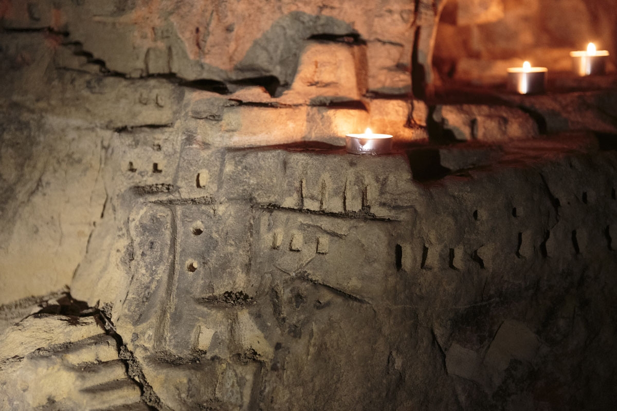 In this photograph taken on November 7, 2017, shows a village carved by cataphiles in the Z room in the banned catacombs of Paris.