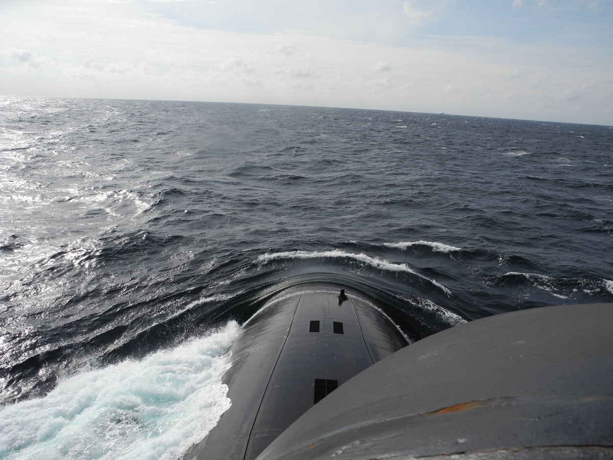 This photo taken on October, 2016 aboard the French Navy's Triumphant-class strategic nuclear submarine Le Vigilant, shows the submarine after sailing off for a mission from its base of L'Ile Longue, near Brest.