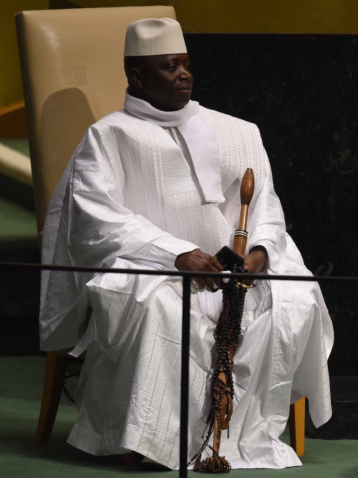 President of Gambia Al Hadji Yahya Jammeh waits to address the 69th session of the United Nations General Assembly September 25, 2014 at the United Nations in New York.