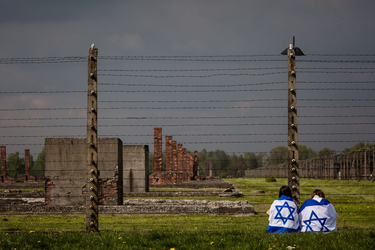 Participants of the annual March of the Living are seen at the former Auschwitz-Birkenau Nazi death camp in Brzezinka (Birkenau) near Oswiecim (Auschwitz), Poland, on May 5, 2016