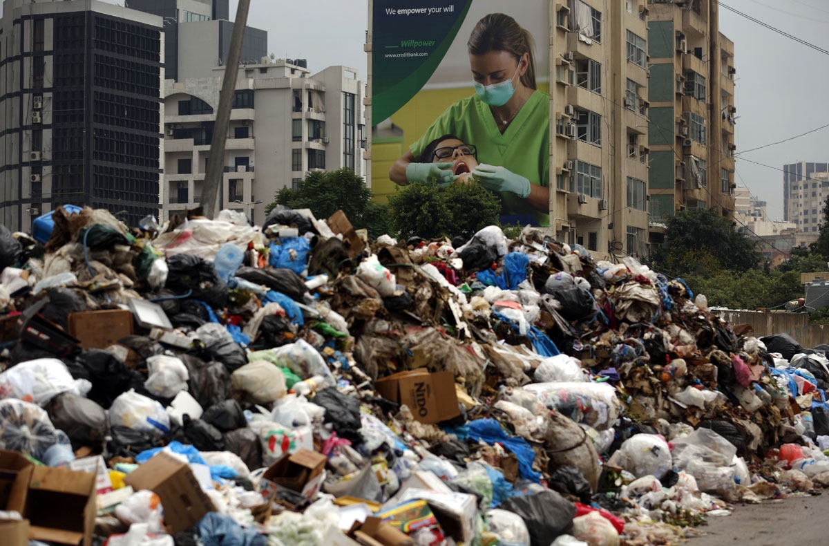 Garbage piles in an eastern suburb of the Lebanese capital Beirut, on January 14, 2016.