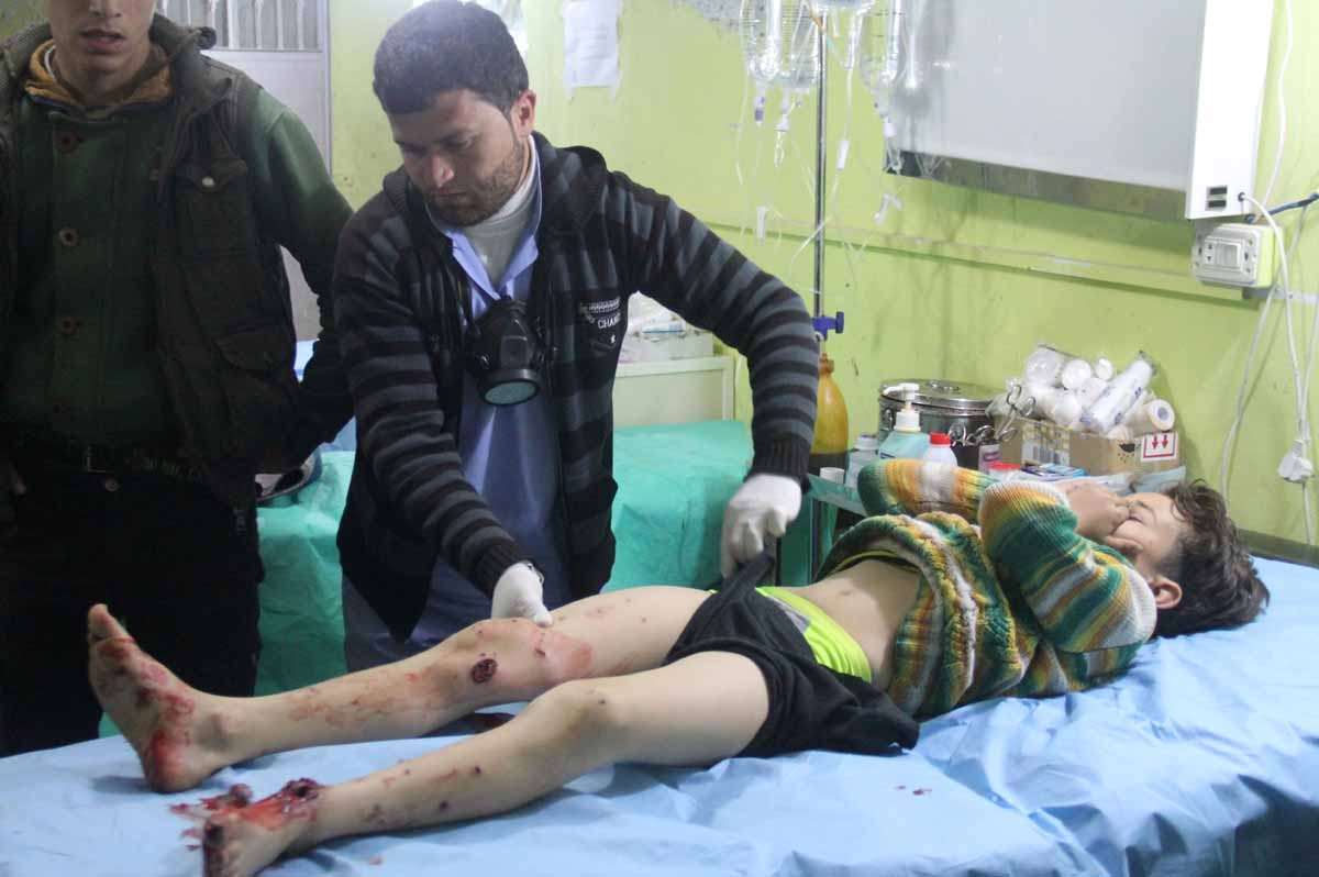 A Syrian child receives treatment at a hospital in Khan Sheikhun, a rebel-held town in the northwestern Syrian Idlib province, following an attack on April 4, 2017.