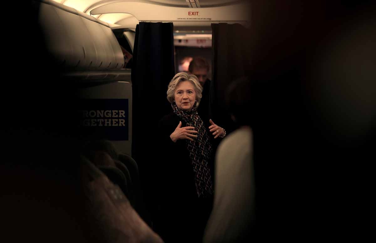 US Democratic presidential nominee Hillary Clinton on her aircraft enroute to the debate at Washington University in St. Louis, Missouri October 9, 2016. US Democratic presidential nominee Hillary Clinton on her aircraft enroute to the debate at Washington University in St. Louis, Missouri October 9, 2016.