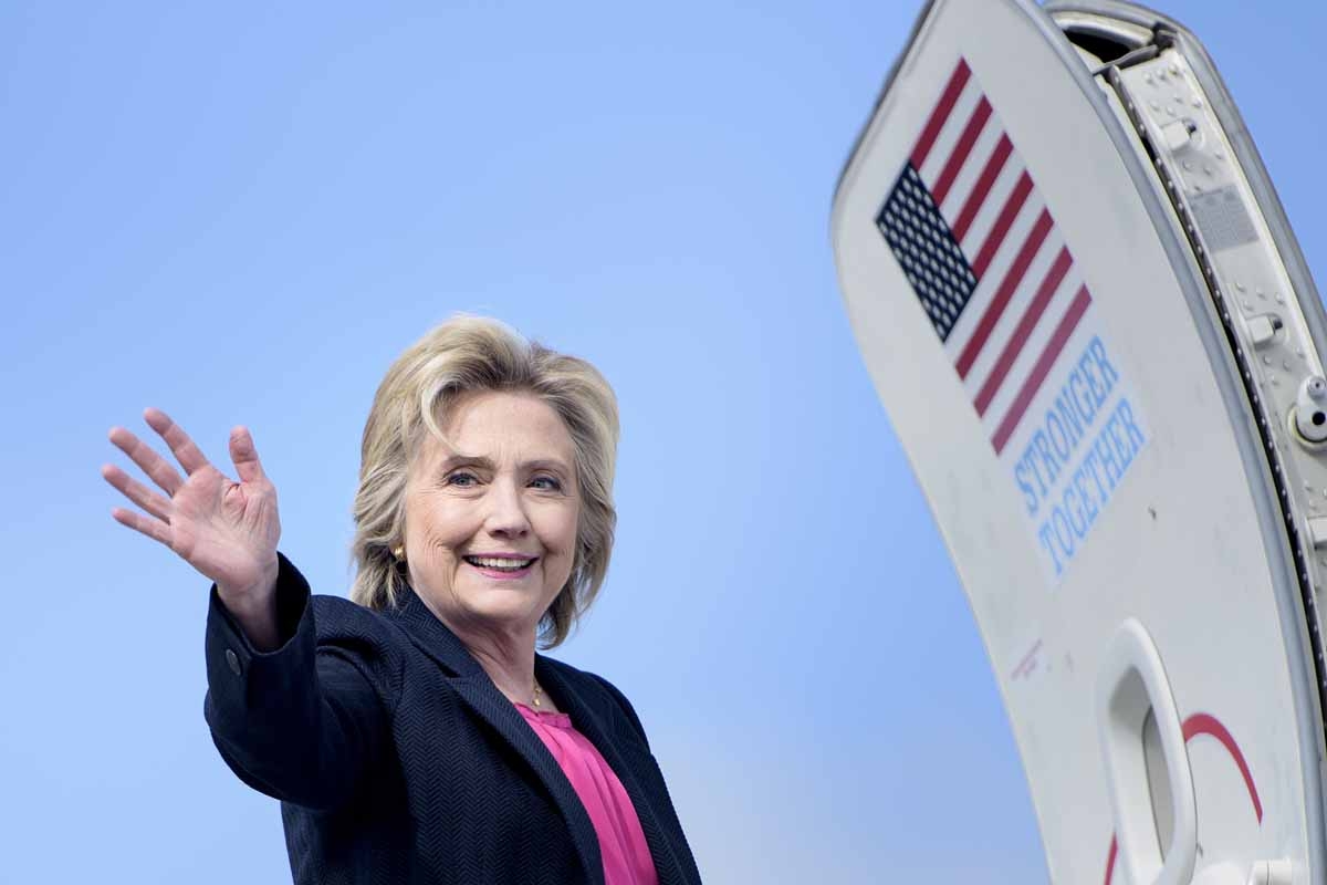 Democratic presidential nominee Hillary Clinton at Westchester County Airport boards her plane September 6, 2016 in White Plains, New York.