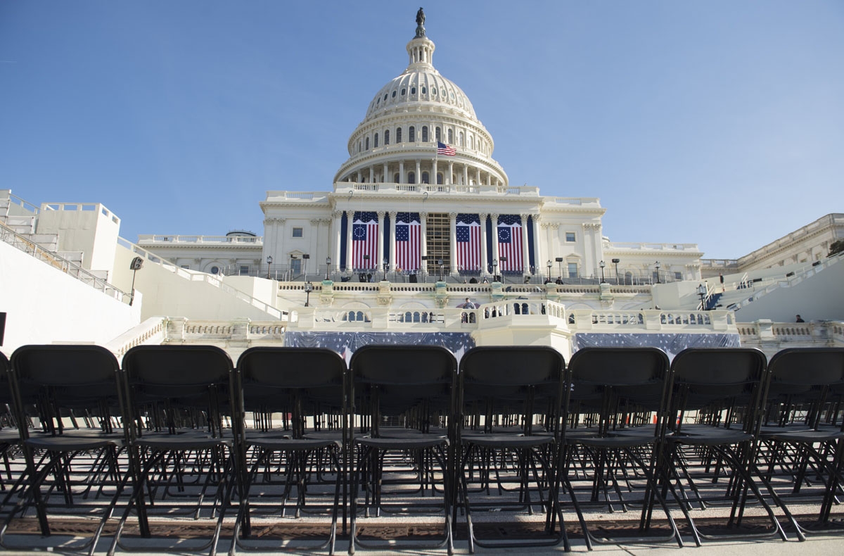 The West side of the US Capitol is seen during a rehearsal for the inauguration of President-elect Donald Trump in Washington, DC, January 15, 2017.