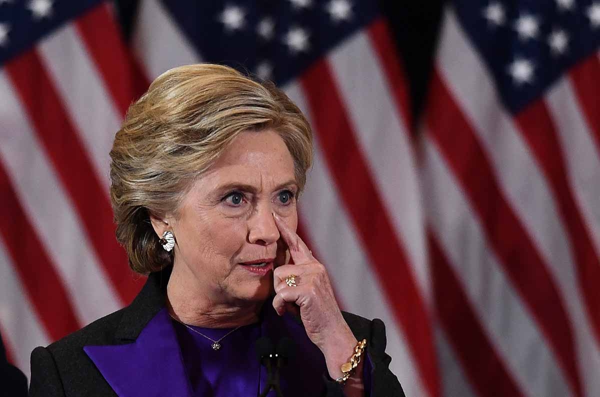 US Democratic presidential candidate Hillary Clinton pauses as she makes a concession speech after being defeated by Republican President-elect Donald Trump, in New York on November 9, 2016. US Democratic presidential candidate Hillary Clinton pauses as she makes a concession speech after being defeated by Republican President-elect Donald Trump, in New York on November 9, 2016.