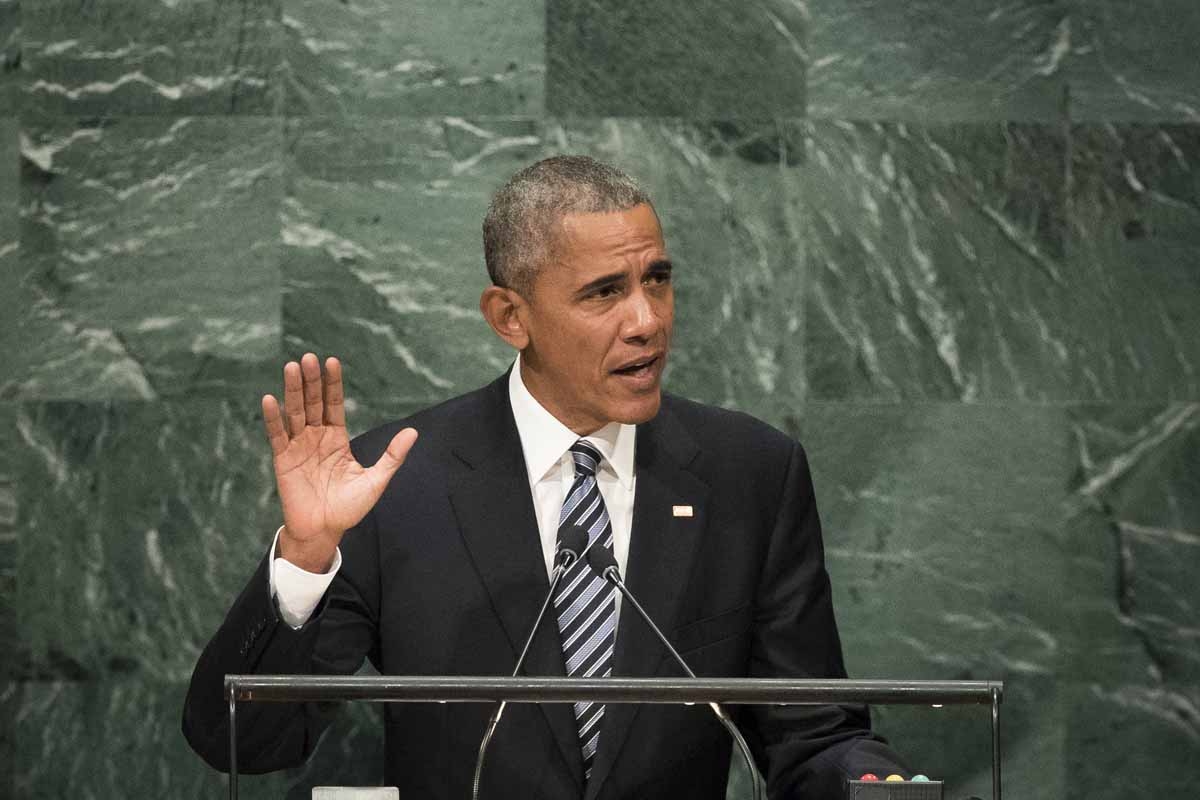 U.S. President Barack Obama addresses the United Nations General Assembly at UN headquarters, September 20, 2016 in New York City.