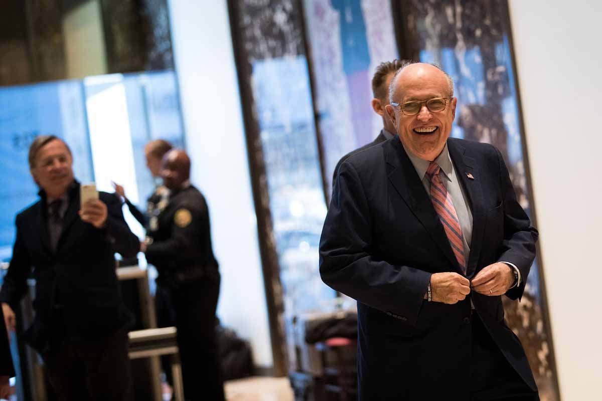 Former New York City mayor Rudy Giuliani arrives at Trump Tower, November 17, 2016 in New York City. Former New York City mayor Rudy Giuliani arrives at Trump Tower, November 17, 2016 in New York City.