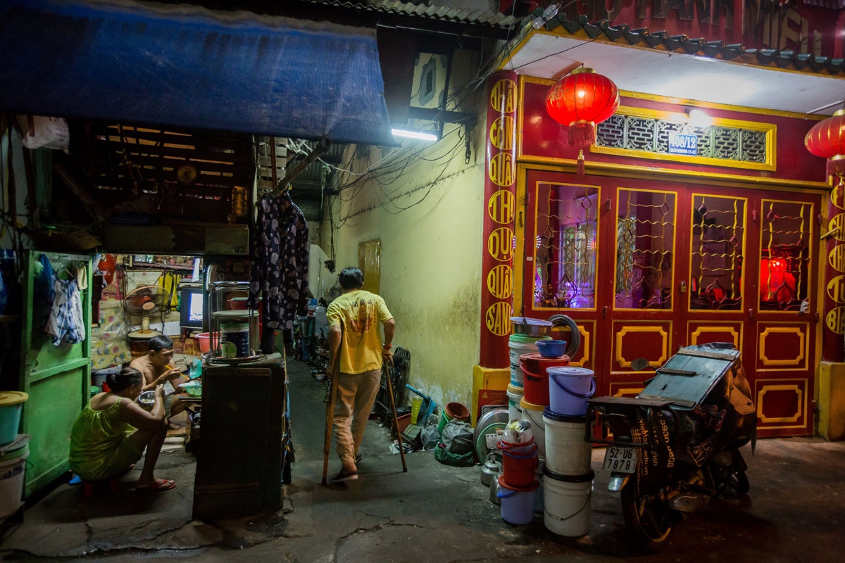 Kha Tu Ngoc and her husband Pham Huy Duc are seen in their two-square-meter house in Ho Chi Minh City on May 2, 2018.