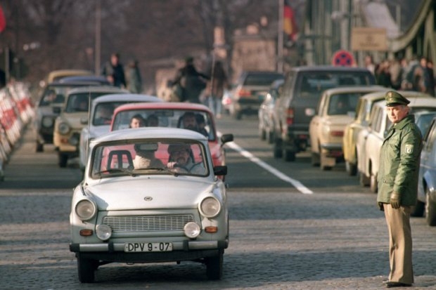 East German Trabants flow towards West Berlin on November 21, 1989 East German Trabants flow towards West Berlin on November 21, 1989