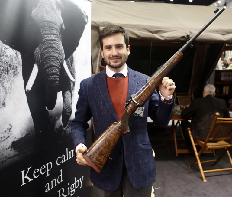 Marc Newton, managing director of Rigby London poses with a hunting rifle at the 'Hohe Jagd' hunting fair in Salzburg , Austria in February 2015 Marc Newton, managing director of Rigby London poses with a hunting rifle at the 'Hohe Jagd' hunting fair in Salzburg , Austria in February 2015