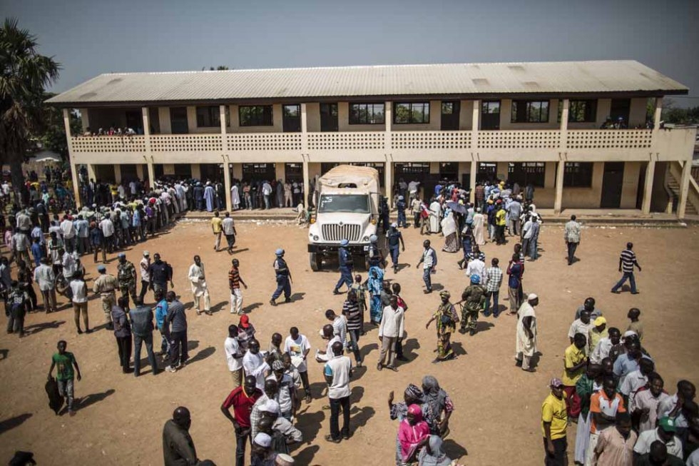 Voters in the school courtyard moments before attackers began firing. Voters in the school courtyard moments before attackers began firing.
