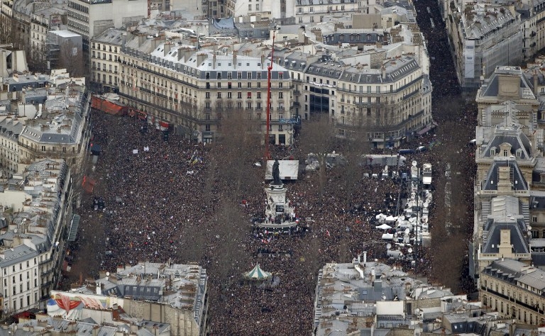 Paris' Place de la Republique during the unity march on January 11, 2015 Paris' Place de la Republique during the unity march on January 11, 2015
