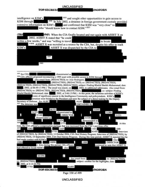 This December 9, 2014 image shows a censored page from the Senate Select Committee study of the Central Intelligence Agency's detention and interrogation program (AFP PHOTO/US SENATE/HANDOUT) This December 9, 2014 image shows a censored page from the Senate Select Committee study of the Central Intelligence Agency's detention and interrogation program (AFP PHOTO/US SENATE/HANDOUT)