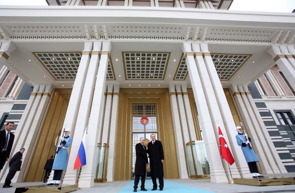 Putin at Erdogan's new presidential palace outside Ankara, December, 2014. Putin at Erdogan's new presidential palace outside Ankara, December, 2014.