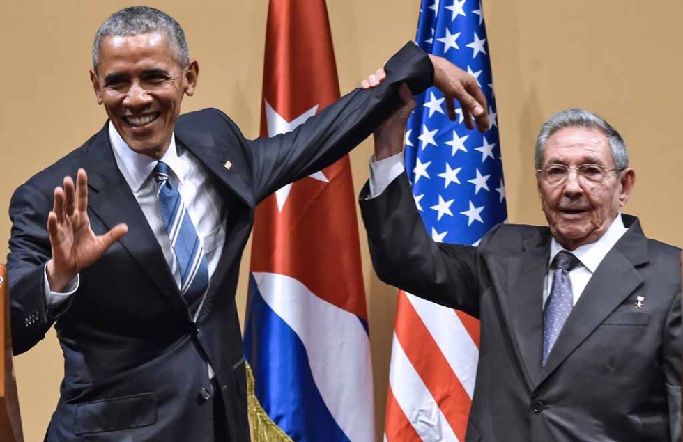 Barack Obama and Raul Castro during their press conference. Barack Obama and Raul Castro during their press conference.
