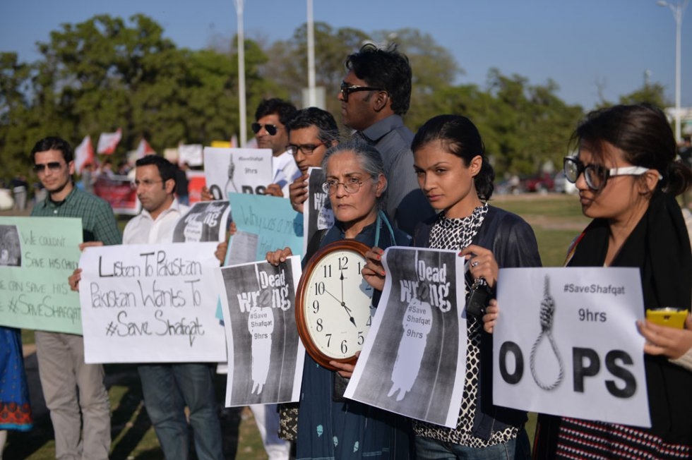 A protest against the planned execution of Shafqat Hussain in Islamabad on March 18, 2015 A protest against the planned execution of Shafqat Hussain in Islamabad on March 18, 2015