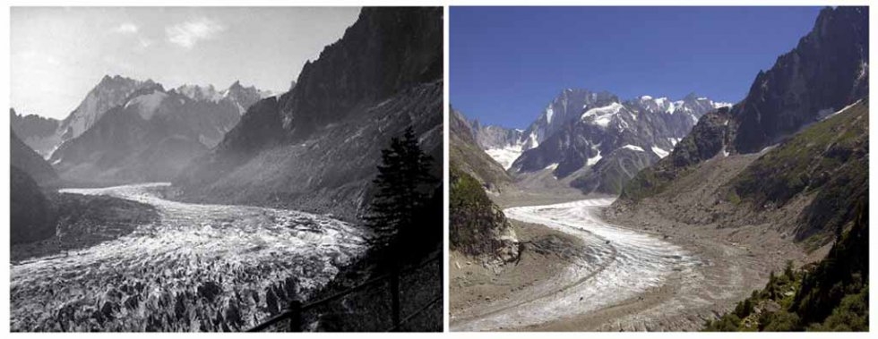 The 'Mer de Glace' glacier on France's Mont Blanc in the 1940s The 'Mer de Glace' glacier on France's Mont Blanc in the 1940s