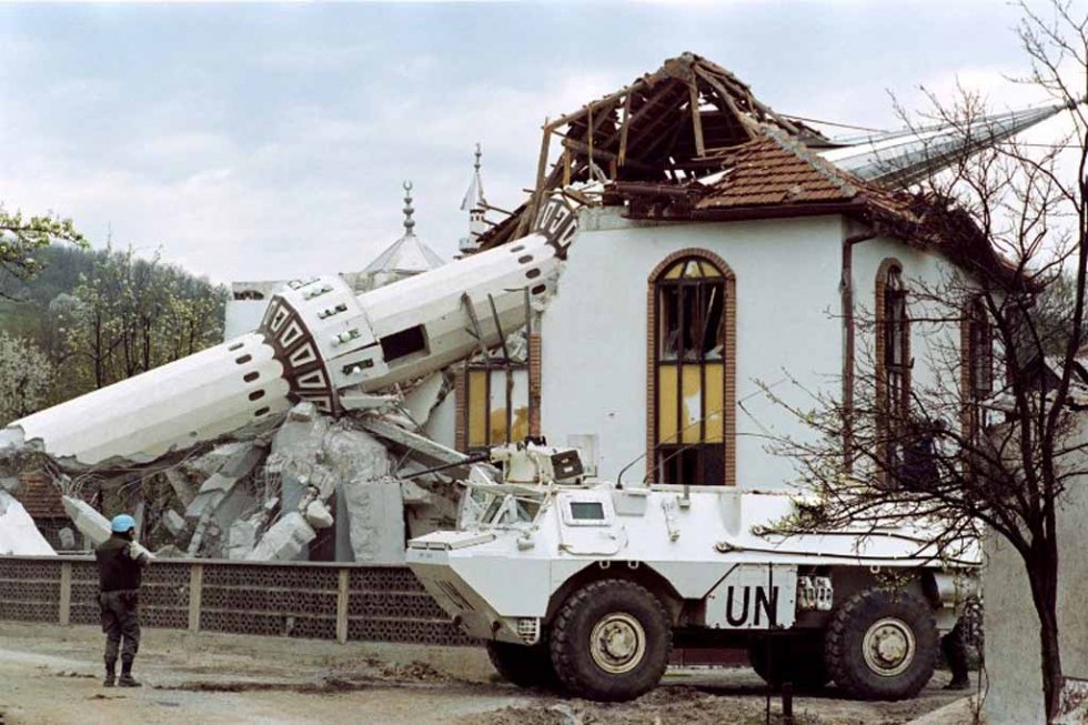 A destroyed mosque in Ahinici, northwest of Sarajevo, in April, 1993. A destroyed mosque in Ahinici, northwest of Sarajevo, in April, 1993.