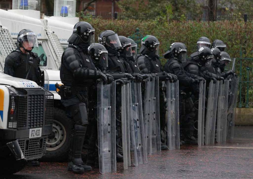 Riot police in Belfast, January, 2013. Riot police in Belfast, January, 2013.