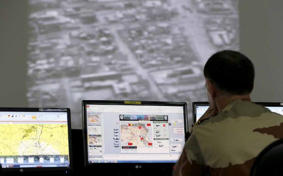 Control room at a French military base in the Gulf, as operations against Islamic State in Syria and Iraq are underway. Control room at a French military base in the Gulf, as operations against Islamic State in Syria and Iraq are underway.