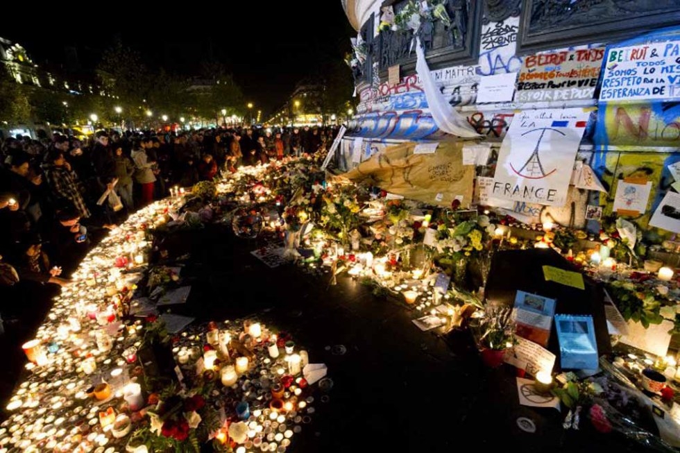 Place de la Republique at night two days after the attacks. Place de la Republique at night two days after the attacks.