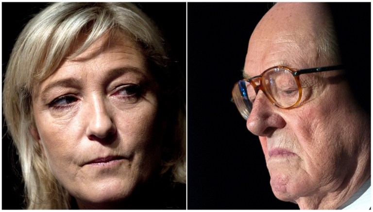 Marine Le Pen in January 2012, and Jean-Marie Le Pen in May 2014 Marine Le Pen in January 2012, and Jean-Marie Le Pen in May 2014