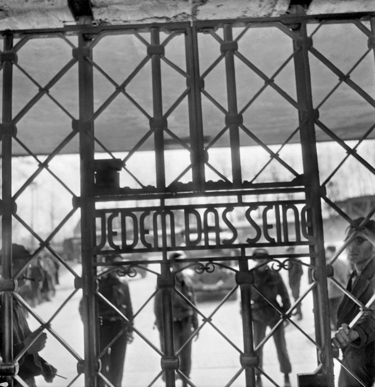 The gate of Buchenwald camp, with the words 'Jedem das seine' The gate of Buchenwald camp, with the words 'Jedem das seine'