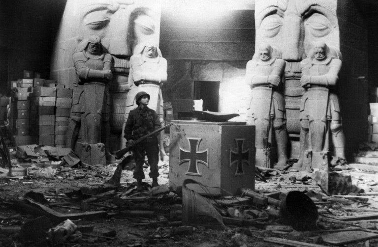 A US soldier in the Leipzig Monument commemorating the 1813 Battle against Napoleon, in April 1945 A US soldier in the Leipzig Monument commemorating the 1813 Battle against Napoleon, in April 1945
