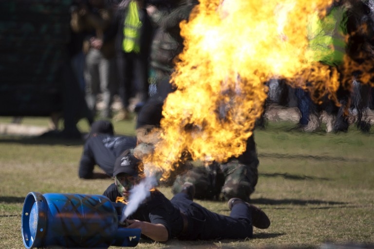 A graduation ceremony for a Hamas-run youth training camp on January 29, 2015 in Gaza City A graduation ceremony for a Hamas-run youth training camp on January 29, 2015 in Gaza City