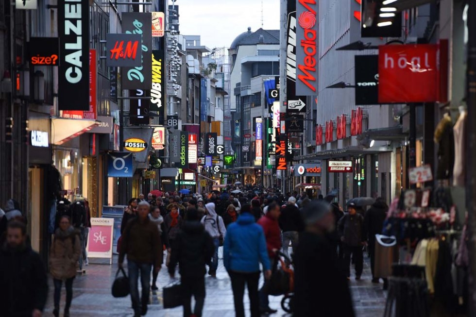Cologne's main shopping street. January, 2016. Cologne's main shopping street. January, 2016.