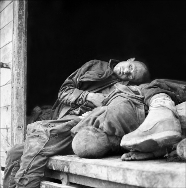 Dead prisoners in a train carriage at Dachau concentration camp, photographed as American trucks liberated the camp in April 1945 Dead prisoners in a train carriage at Dachau concentration camp, photographed as American trucks liberated the camp in April 1945