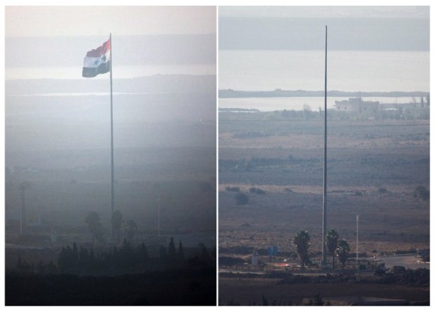 A Syrian flag near the Quneitra border crossing was removed by rebel fighters on September 1, 2014 A Syrian flag near the Quneitra border crossing was removed by rebel fighters on September 1, 2014