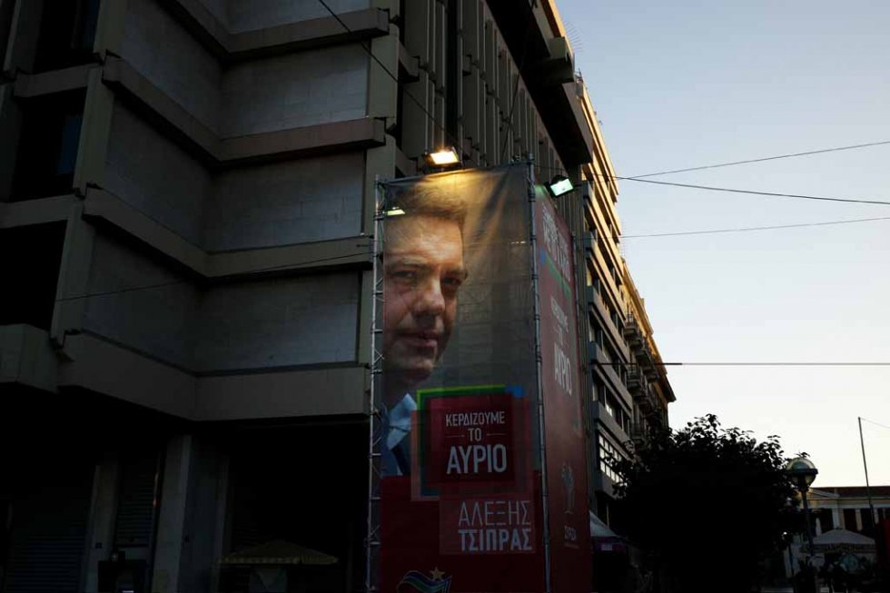 Campaign poster of far-left Syriza party leader Alexis Tzipras in Athens. September, 2015. Campaign poster of far-left Syriza party leader Alexis Tzipras in Athens. September, 2015.