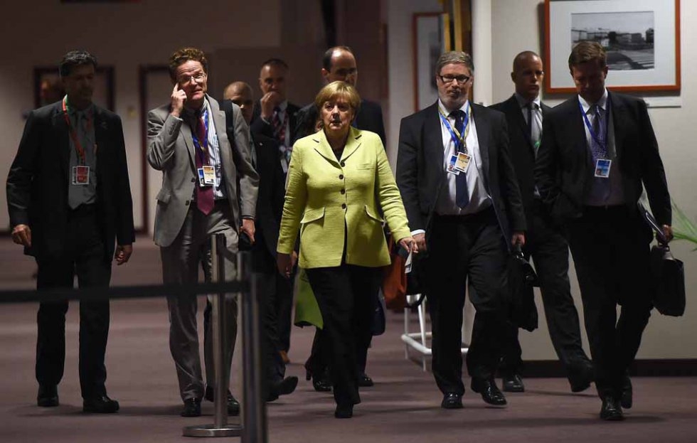 German Chancellor Angela Merkel at the end of an emergency leaders summit on Greece at the European Council on June 22, 2015 German Chancellor Angela Merkel at the end of an emergency leaders summit on Greece at the European Council on June 22, 2015