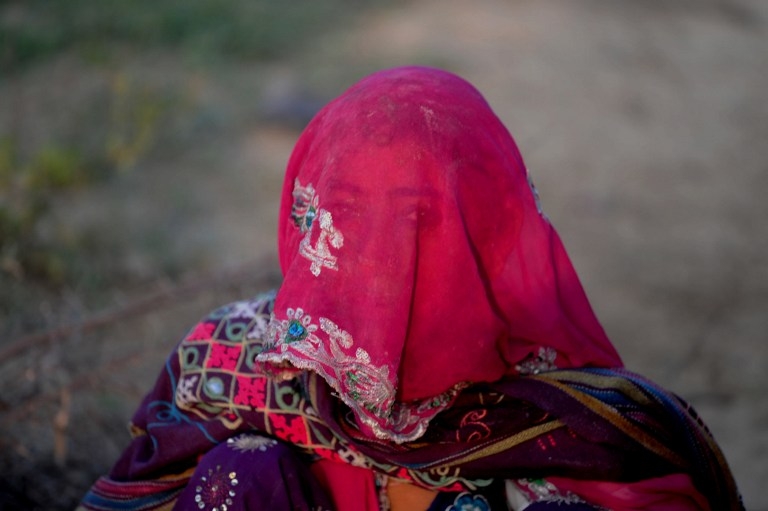 Nomadic shepherd Dheeya, at her family camp outside Faridabad on March 22, 2015 Nomadic shepherd Dheeya, at her family camp outside Faridabad on March 22, 2015