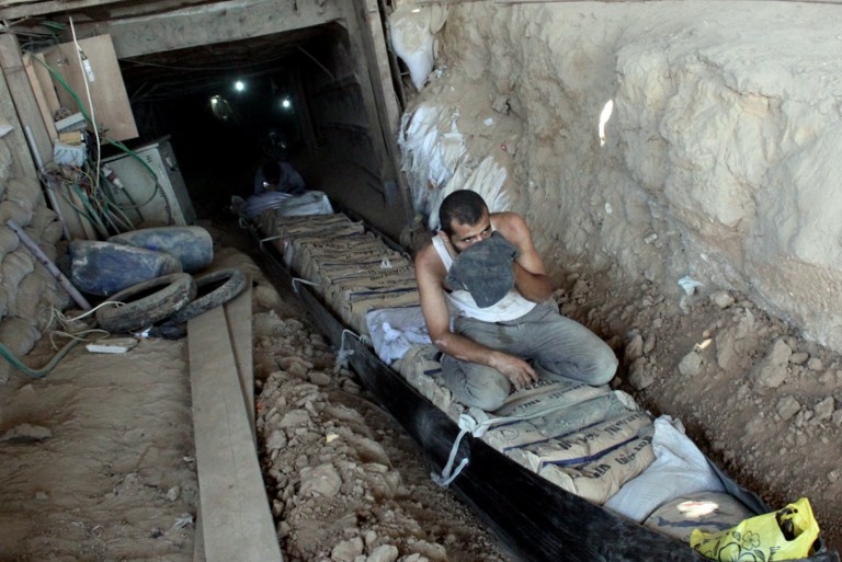 "Tunnels used for smuggling goods along the Gaza-Egypt border, on August 23, 2012 "Tunnels used for smuggling goods along the Gaza-Egypt border, on August 23, 2012