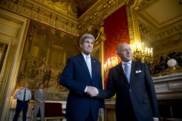 US Secretary of State John Kerry shakes hands with French Foreign Minister Laurent Fabius US Secretary of State John Kerry shakes hands with French Foreign Minister Laurent Fabius