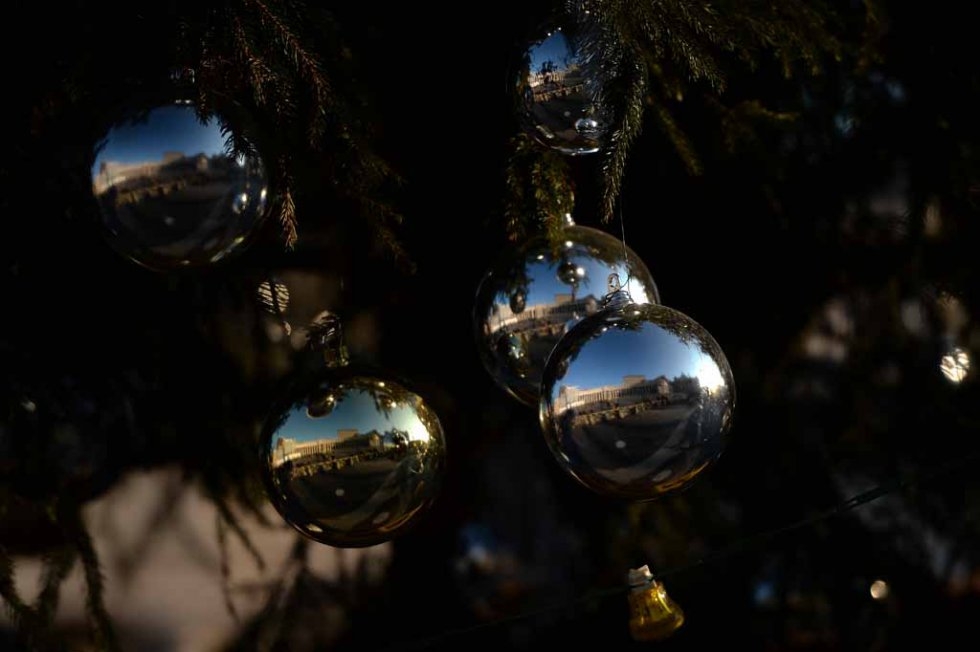 St. Peter's Square reflected in Christmas decorations. December, 2013. St. Peter's Square reflected in Christmas decorations. December, 2013.