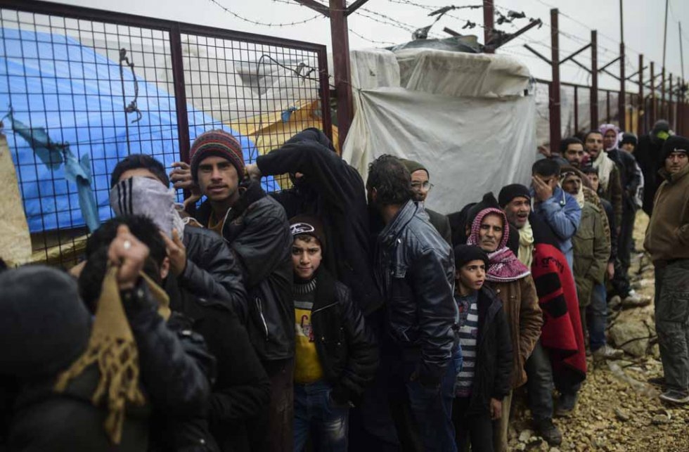 Standing in line for tents. February 6, 2016. Standing in line for tents. February 6, 2016.