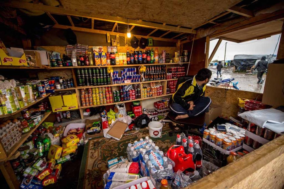Makeshift shop in the Jungle. October, 2015. Makeshift shop in the Jungle. October, 2015.