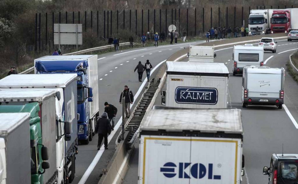 Migrants try and sneak onto lorries heading toward Britain. November, 2015. Migrants try and sneak onto lorries heading toward Britain. November, 2015.