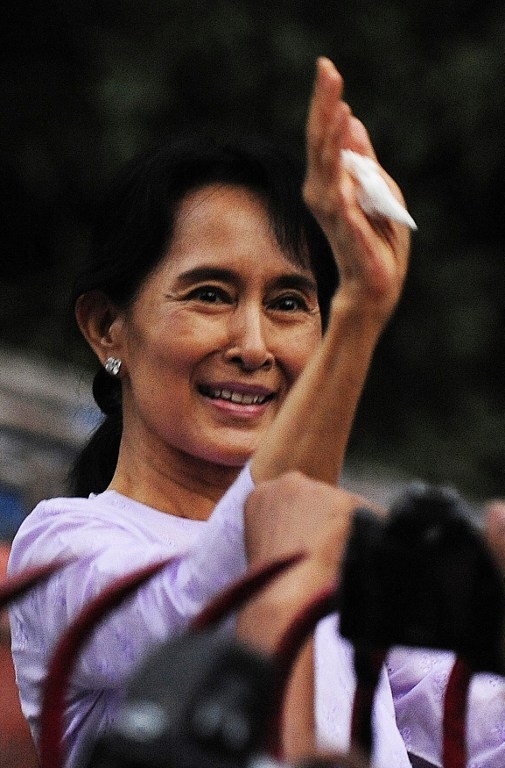 Aung San Suu Kyi waves to supporters after her release from house arrest in 2010. Aung San Suu Kyi waves to supporters after her release from house arrest in 2010.