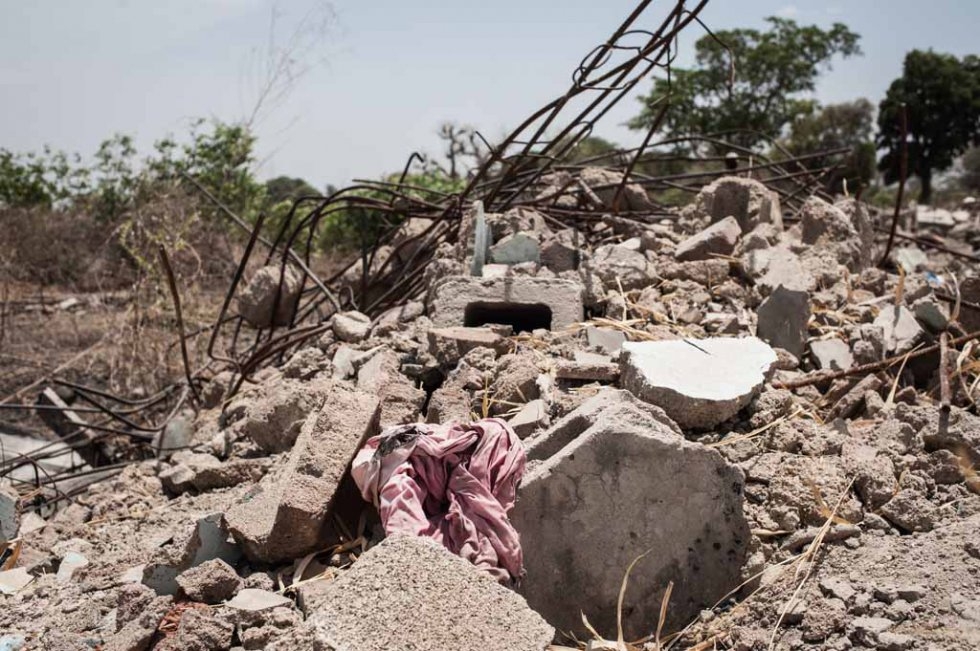 Clothes lie in the school rubble. March, 2016. Clothes lie in the school rubble. March, 2016.